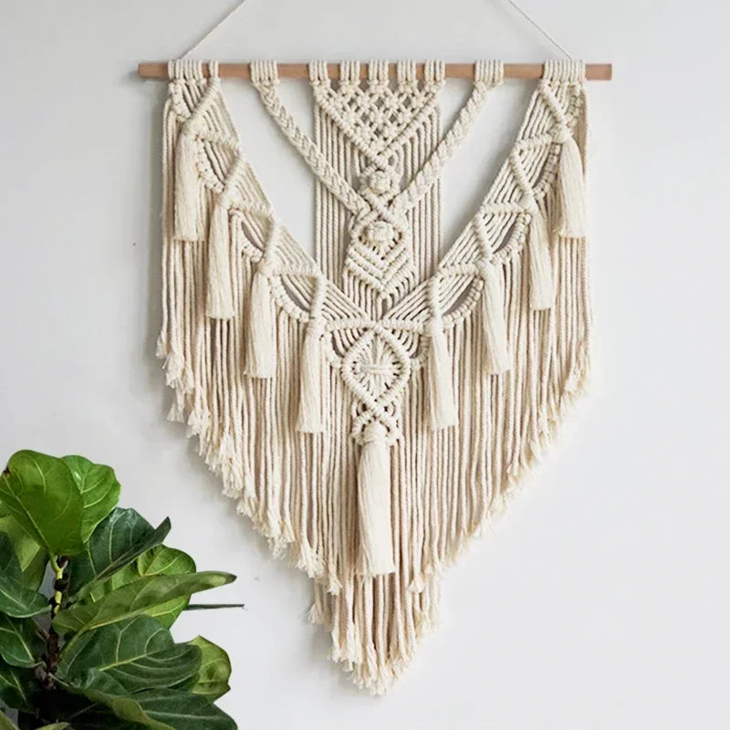 Tapisserie murale macramé géométrique noir - Style bohème pour intérieur