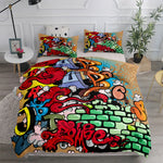 Détail du motif graffiti sur housse de couette