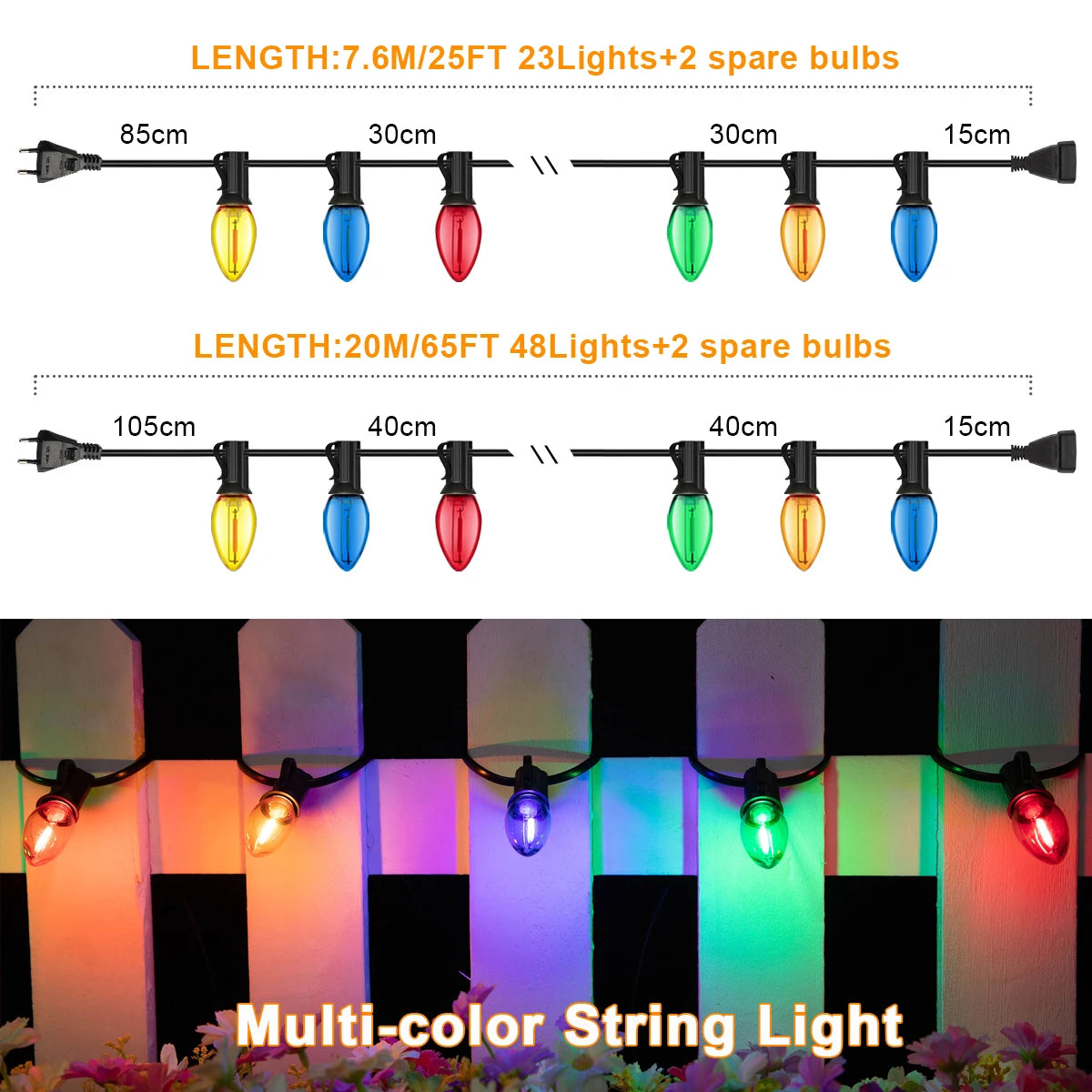 Guirlande lumineuse Noël extérieur C7 jaune 65ft