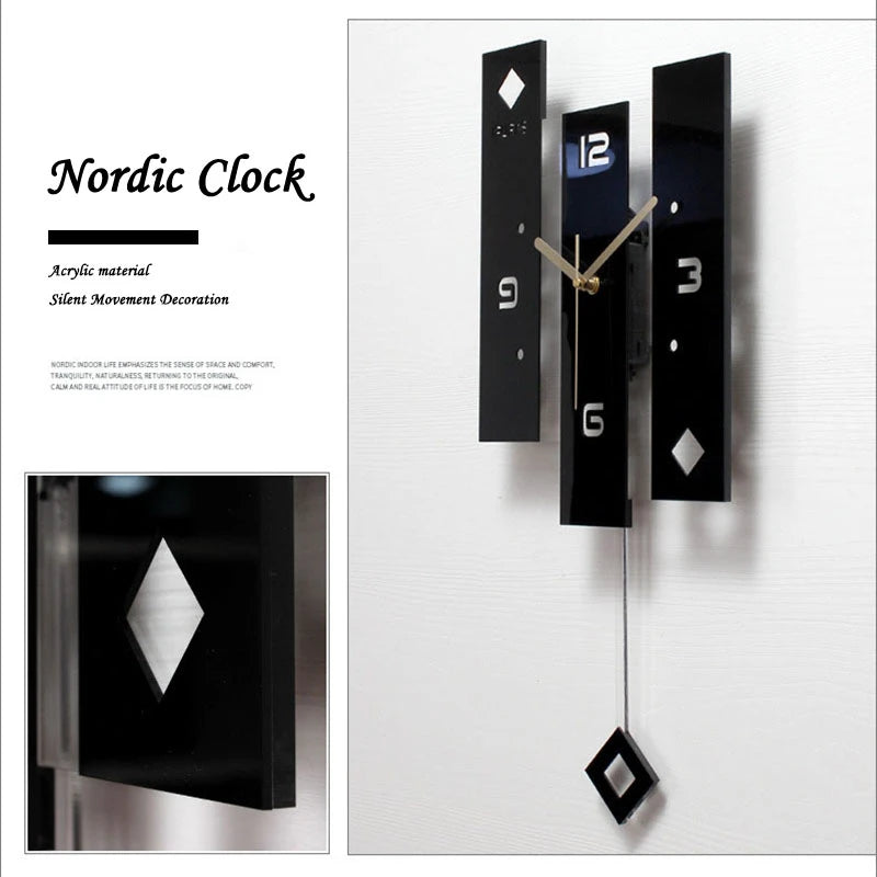 Horloge murale acrylique noire sur un mur blanc en décoration intérieure