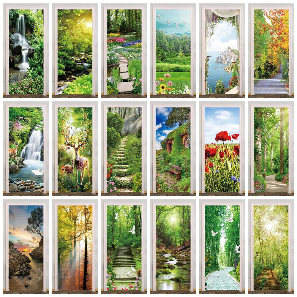Sticker porte chambre paysage forêt jungle 3D