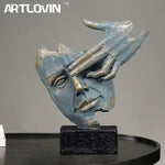 Sculpture abstraite penseur résine argent vue profil