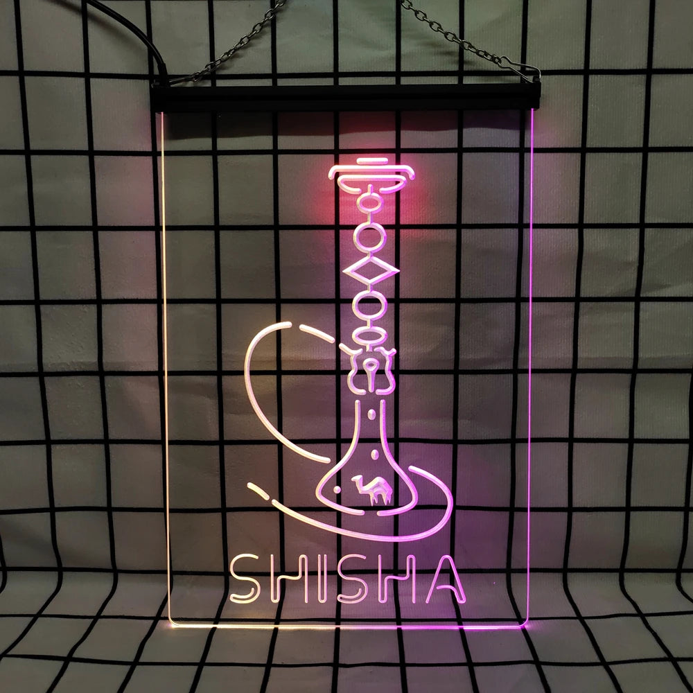 Enseigne au néon LED Shisha allumée en vert pomme pour décoration chambre