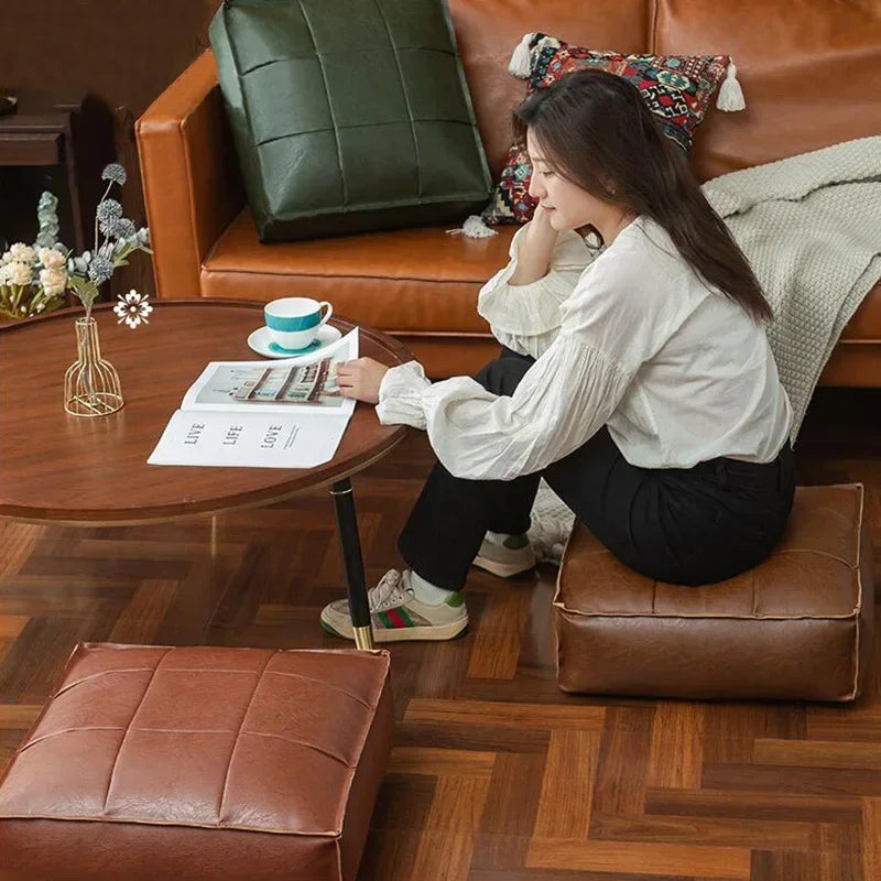 Housse de pouf marocain cuir PU bourgogne