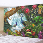 Tapisserie tête de lit animaux forêt tropicale gris clair