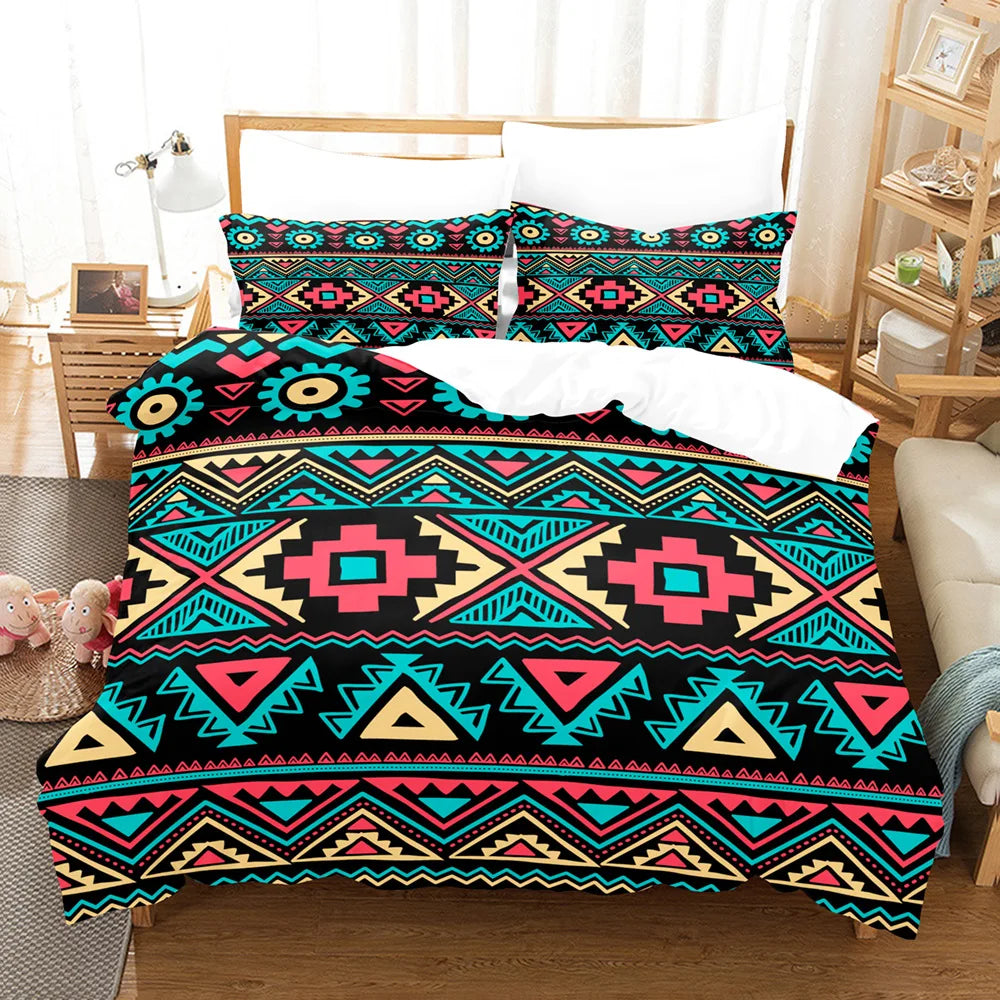 Housse de couette bohème dans une chambre décorée style boho chic