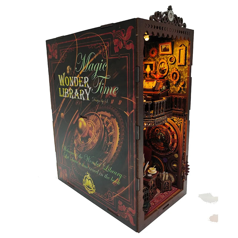 Serre-livres en bois chocolat avec lumières