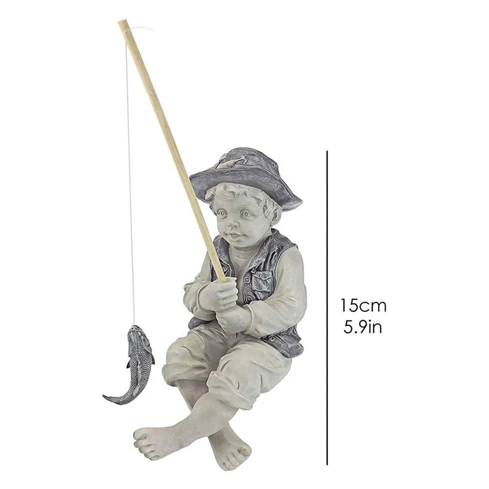 Ornement bassin pêcheur résine