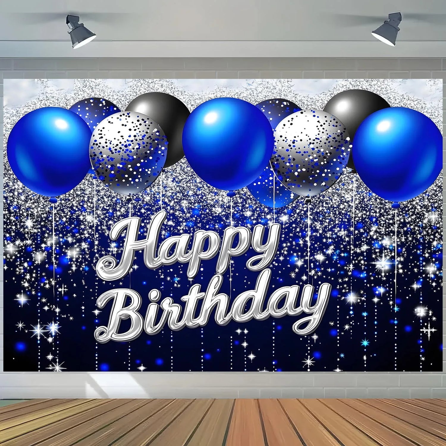 Bannière fond anniversaire bleu marine argent Ombre Interieur