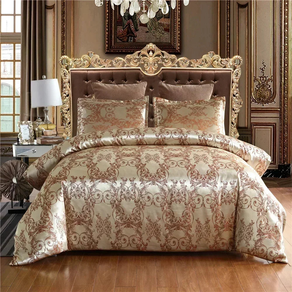 Housse de couette satin jacquard 220x240 king size beige