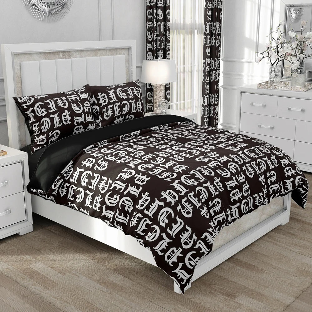 Parure de lit complète housse de couette et taies d'oreiller dans une chambre décorée