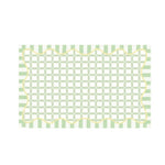 Un motif géométrique composé de carrés vert clair disposés dans un damier, avec des lignes jaunes ondulées qui traversent l'image.