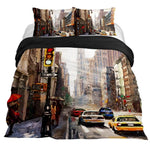 Chambre décorée avec housse couette New York grise