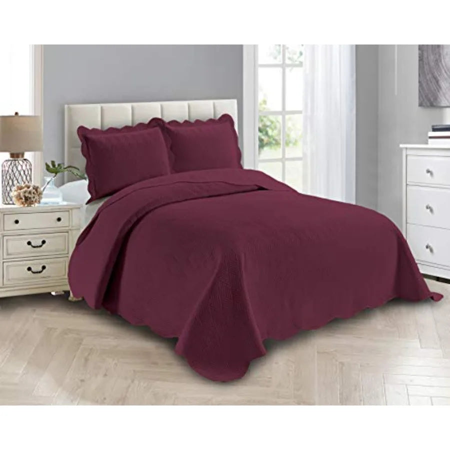 Parure de lit bordeaux gaufrée sur lit double