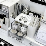 Boîte tiroir rangement stylos et cosmétiques brune