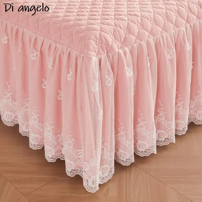 Ensemble jupe de lit et taies d'oreiller roses