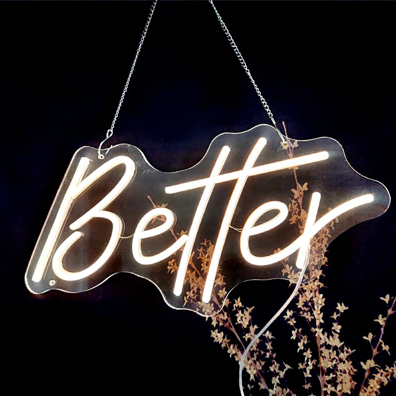 Enseigne néon Better Together éteinte montrant le design acrylique