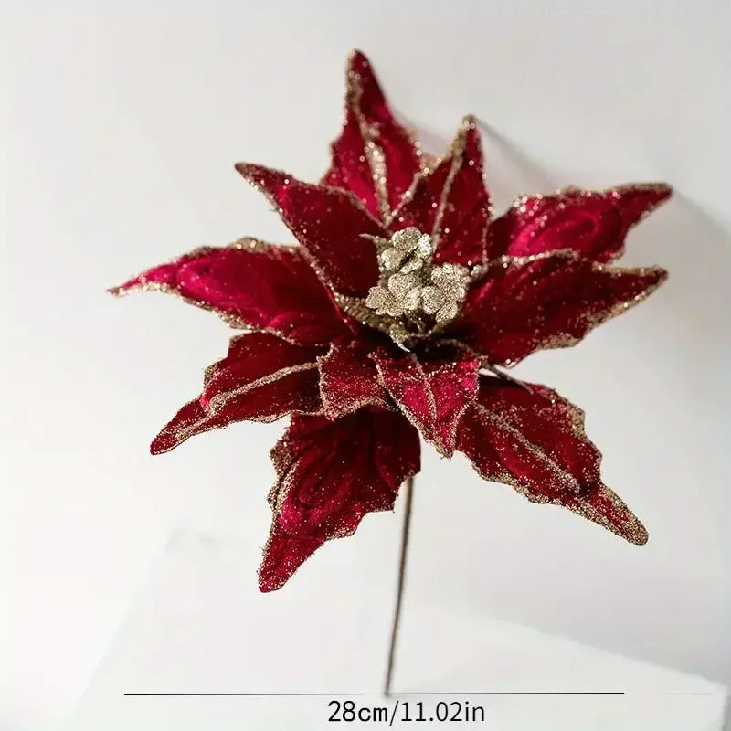 Fleur de Noël dorée avec éclairage tamisé