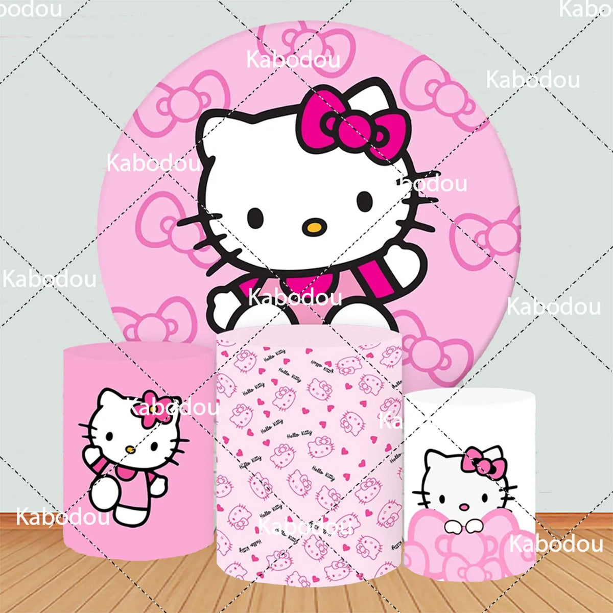 Toile de fond ronde Hello Kitty rose pour anniversaire enfant