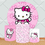 Toile de fond ronde Hello Kitty rose pour anniversaire enfant