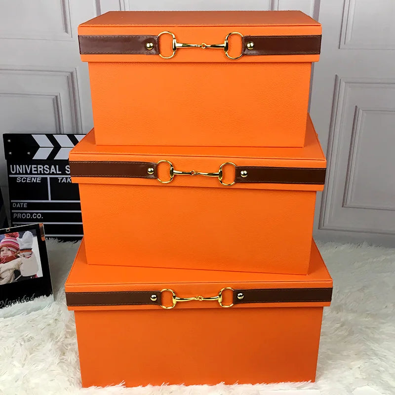Bac de rangement orange avec poignées en cuir PU - vue de dessus