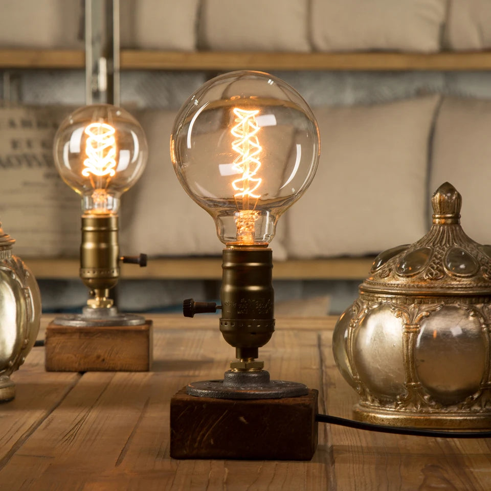 Lampe de bureau en bois massif style vintage - Éclairage créatif pour intérieur