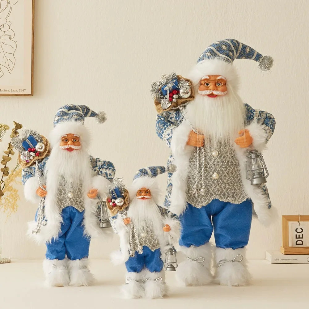 Poupée Père Noël bleu debout vue de face