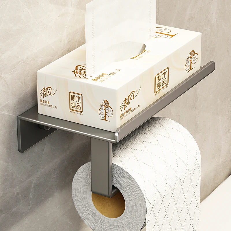 Vue de côté du porte-papier mural avec étagère pour téléphone et serviette