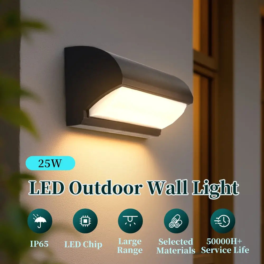 Applique murale LED extérieure étanche IP65 25W sur un mur de jardin