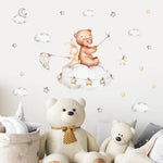 Décoration murale bébé ours lune étoiles rose