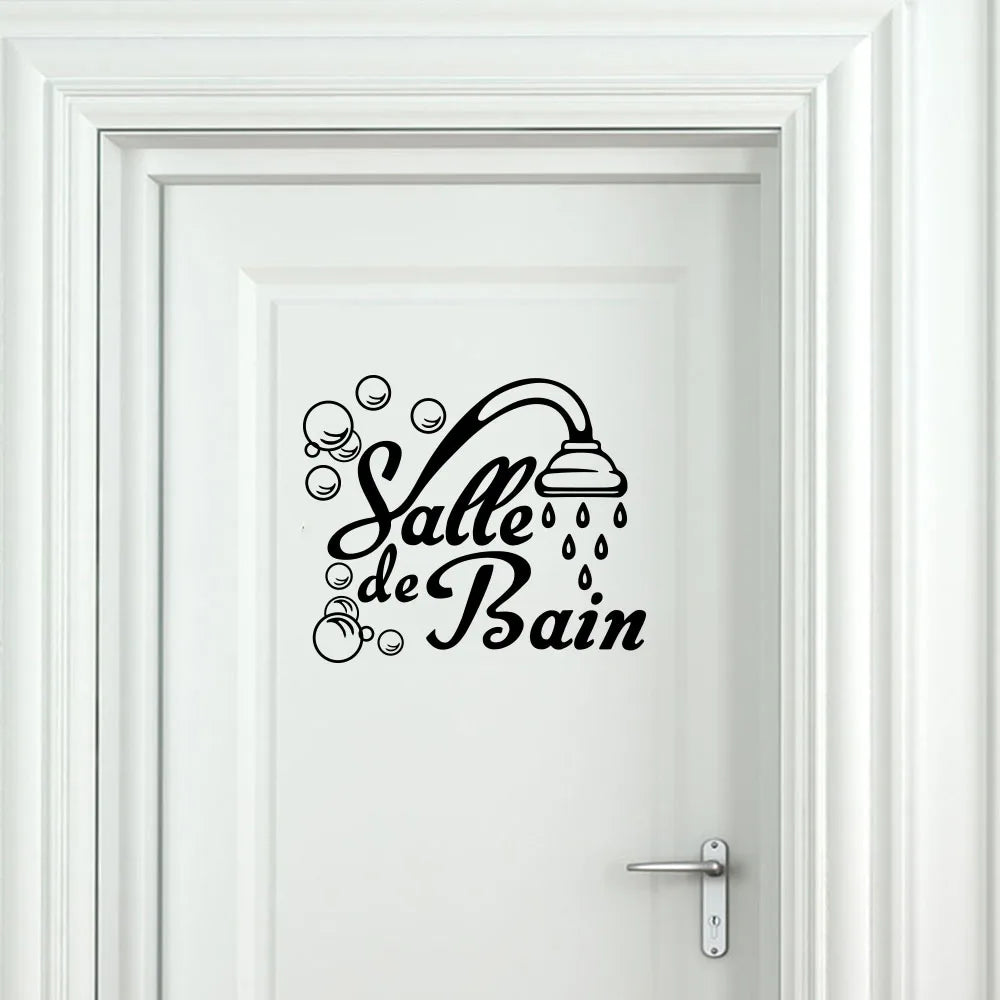 Sticker porte salle de bain français bulle vinyle design