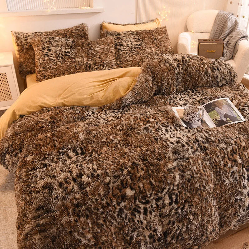 Ensemble 3 pièces housse de couette et taies d'oreiller léopard