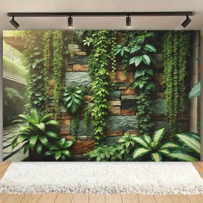 Détail de la texture de pierre et rotin sur décoration murale
