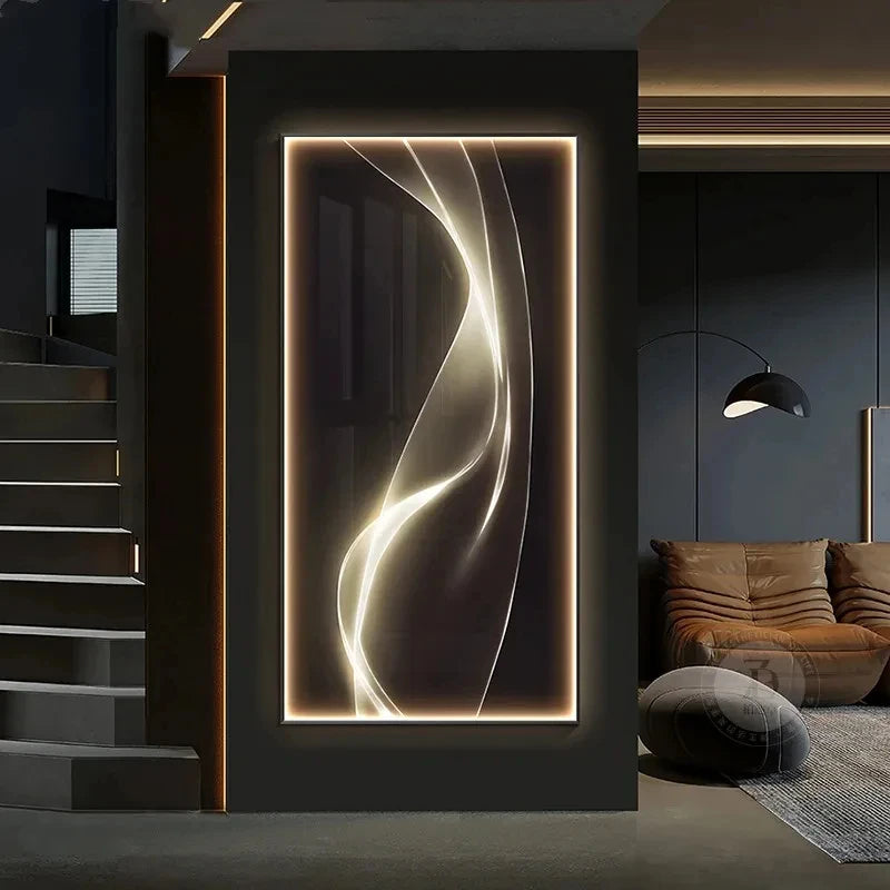 Applique murale LED noire éclairant un escalier intérieur