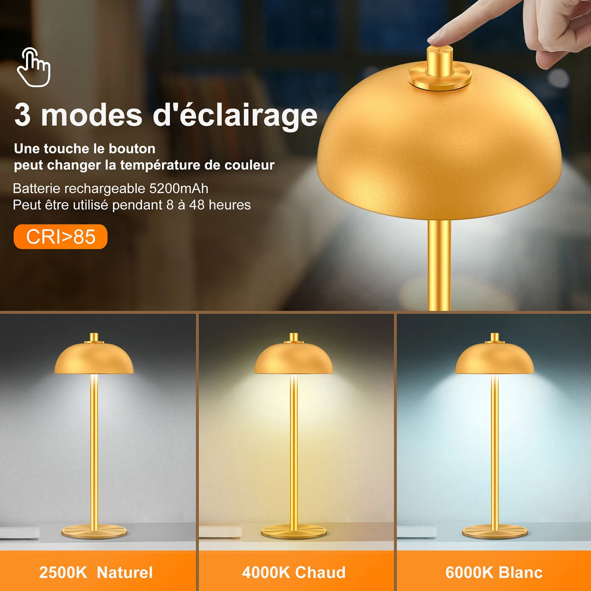 Lampe champignon grise design moderne ambiance tamisée