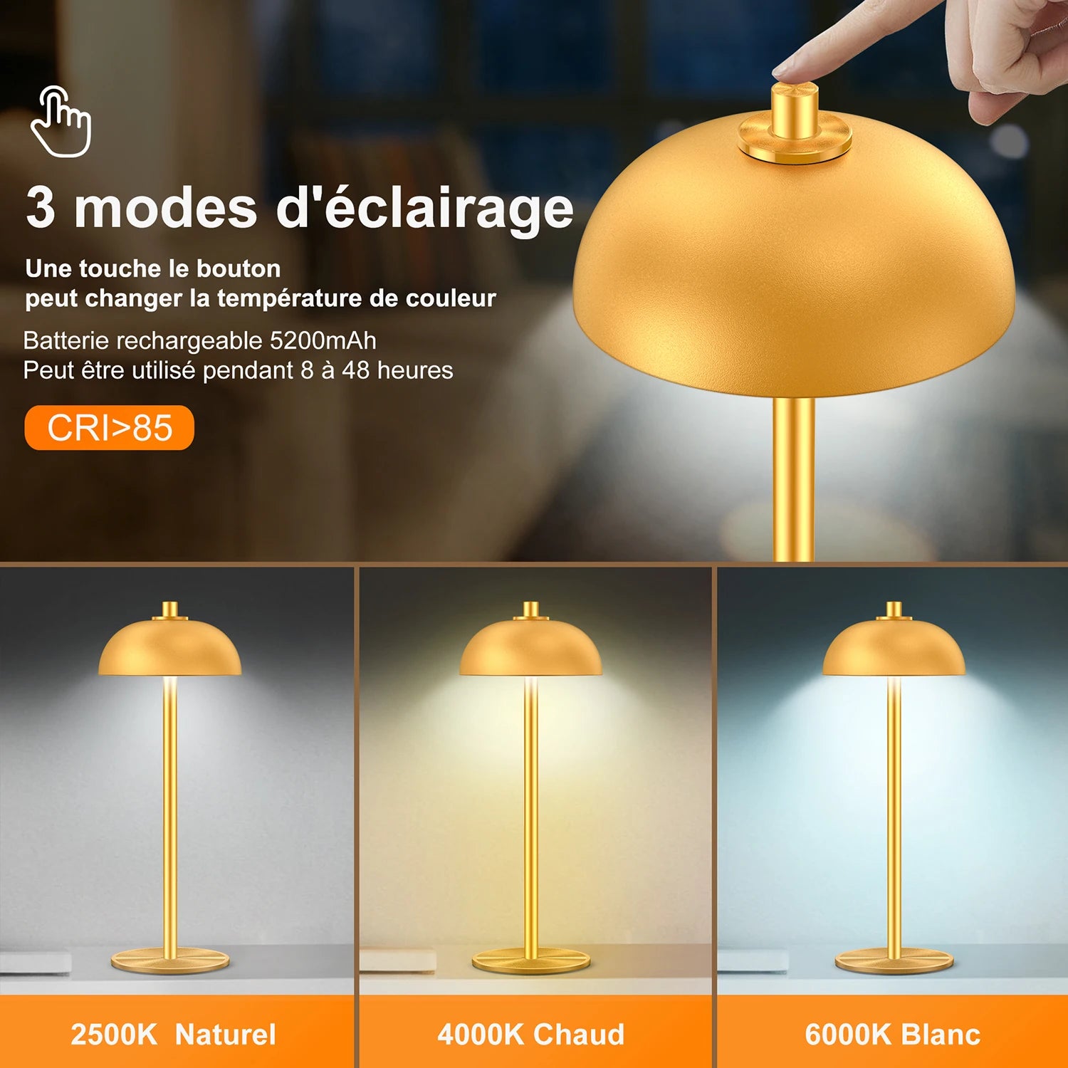 Lampe champignon grise design moderne ambiance tamisée