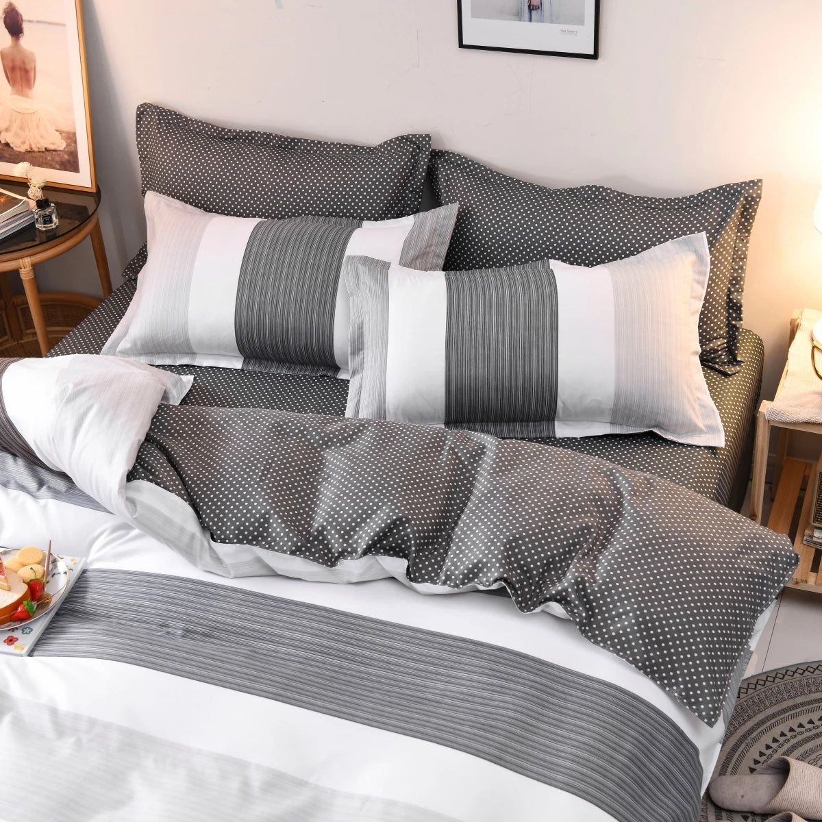 Ensemble literie 3 pièces avec housse de couette et taies d'oreiller