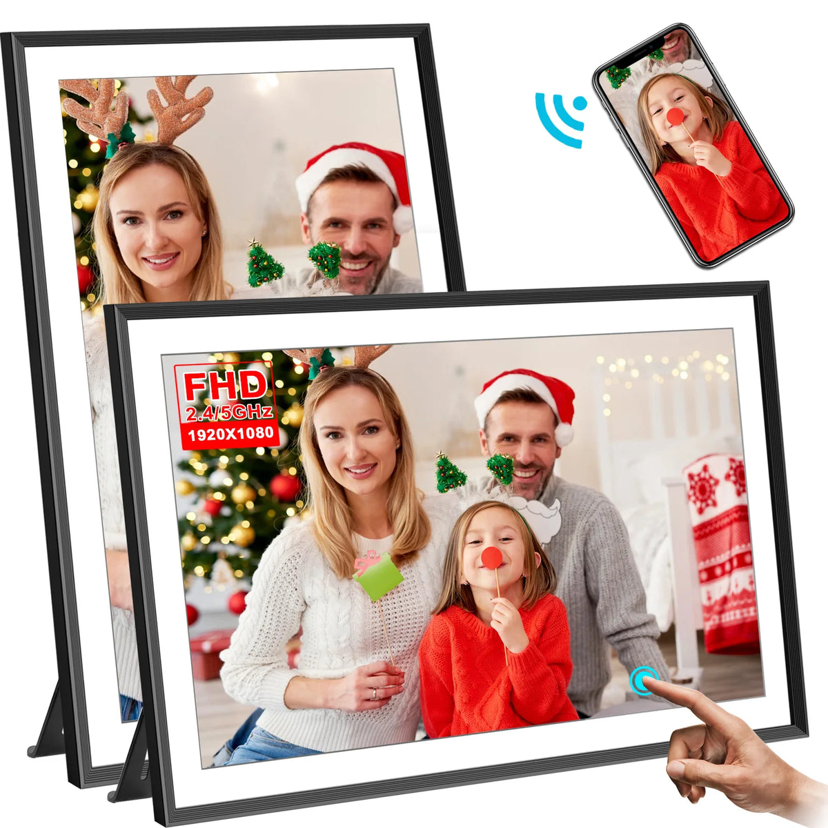 Cadre photo numérique WiFi 15.6 pouces écran tactile noir