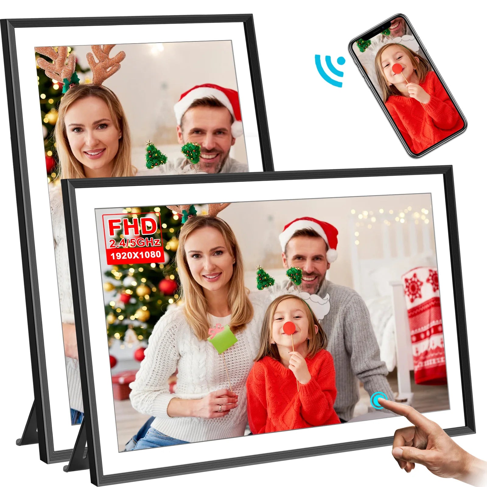 Cadre photo numérique WiFi 15.6 pouces écran tactile noir