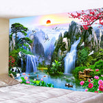 Tapisserie murale paysage montagne cascade coucher de soleil