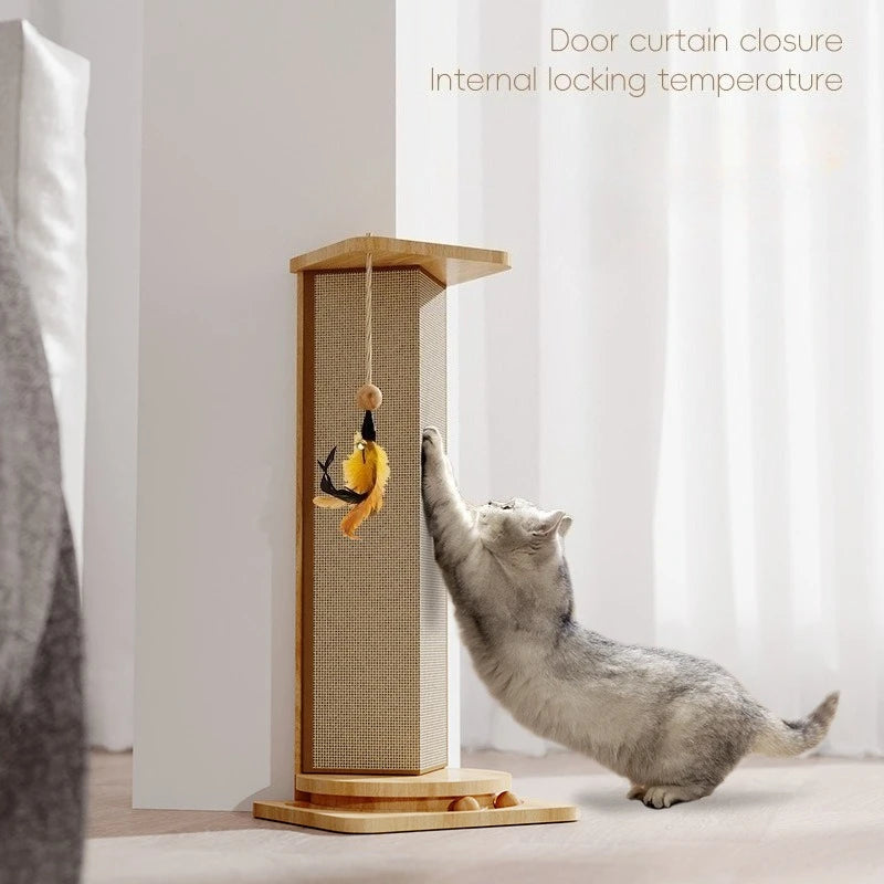 Poteau à gratter pour chat avec plateau tournant en bois massif vert