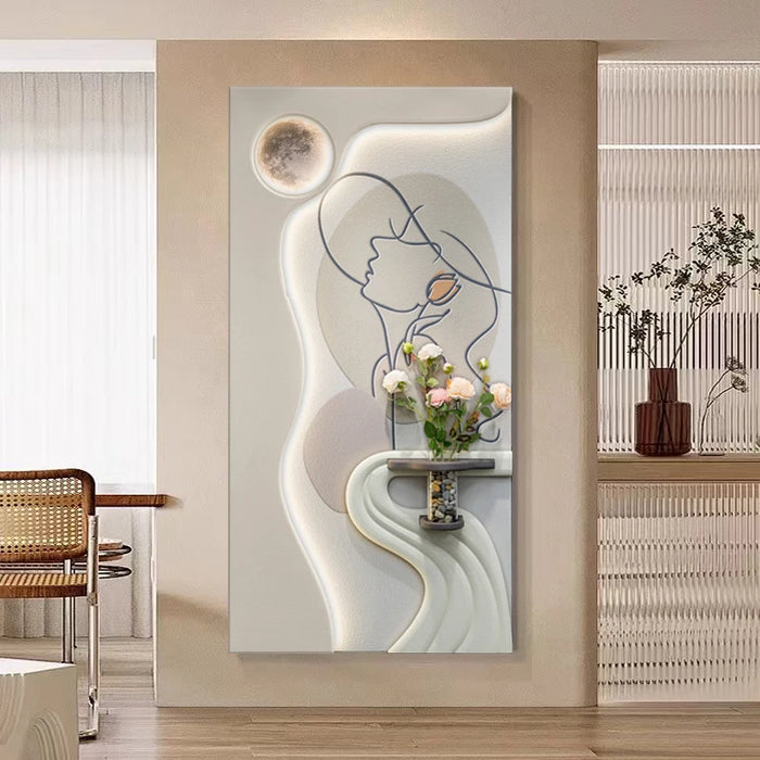 Lumière suspendue moderne pour hall d'entrée avec texture grès 3D vue de face