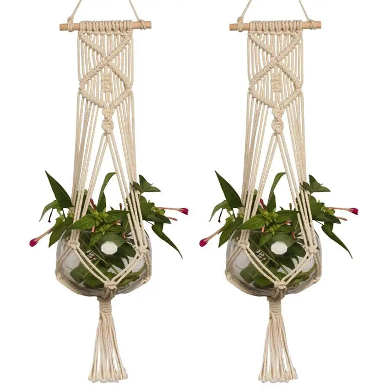Cintre macramé fait main violet pour plante suspendue