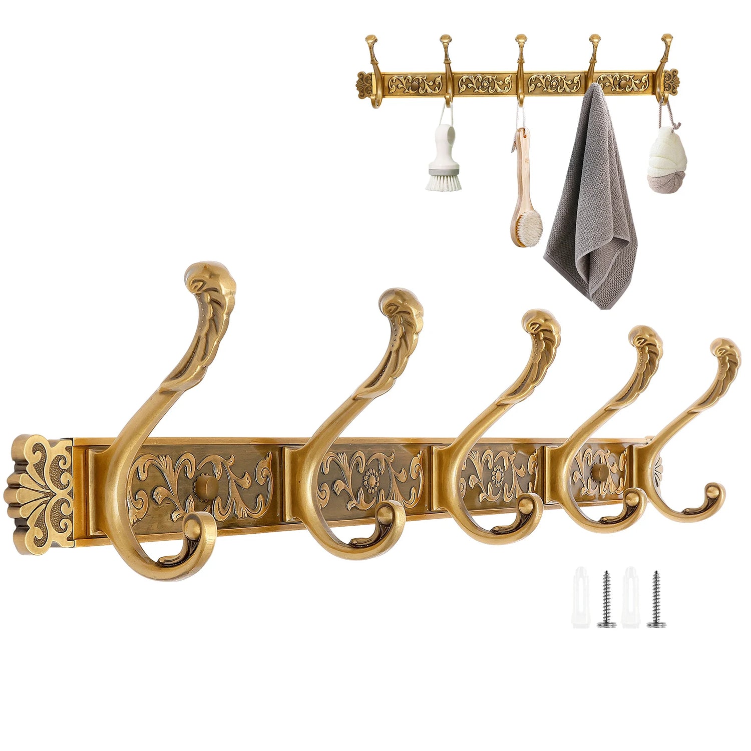Porte-manteau mural vintage blanc avec 5 crochets en alliage d'aluminium