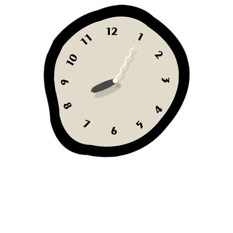 Horloge murale design irrégulière noire sur mur blanc