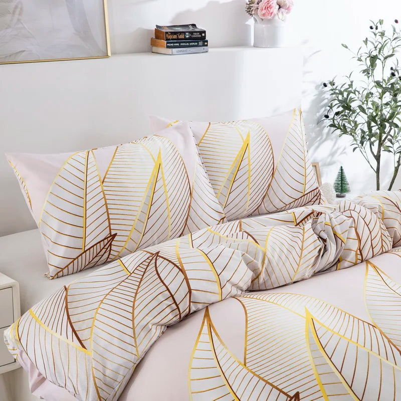 Parure de lit microfibre feuille d'or ivoire