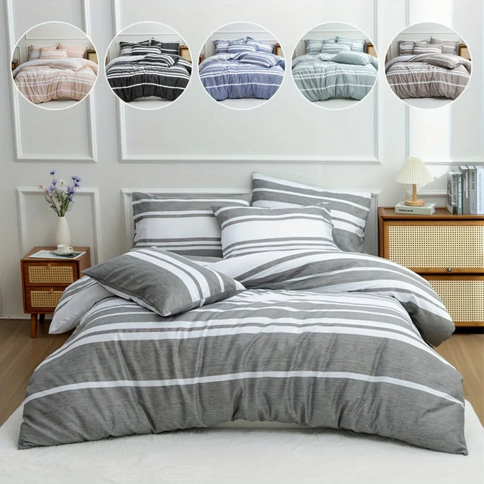 Housse de couette 3 pièces microfibre rayures imprimées style bohème moderne sur lit une personne