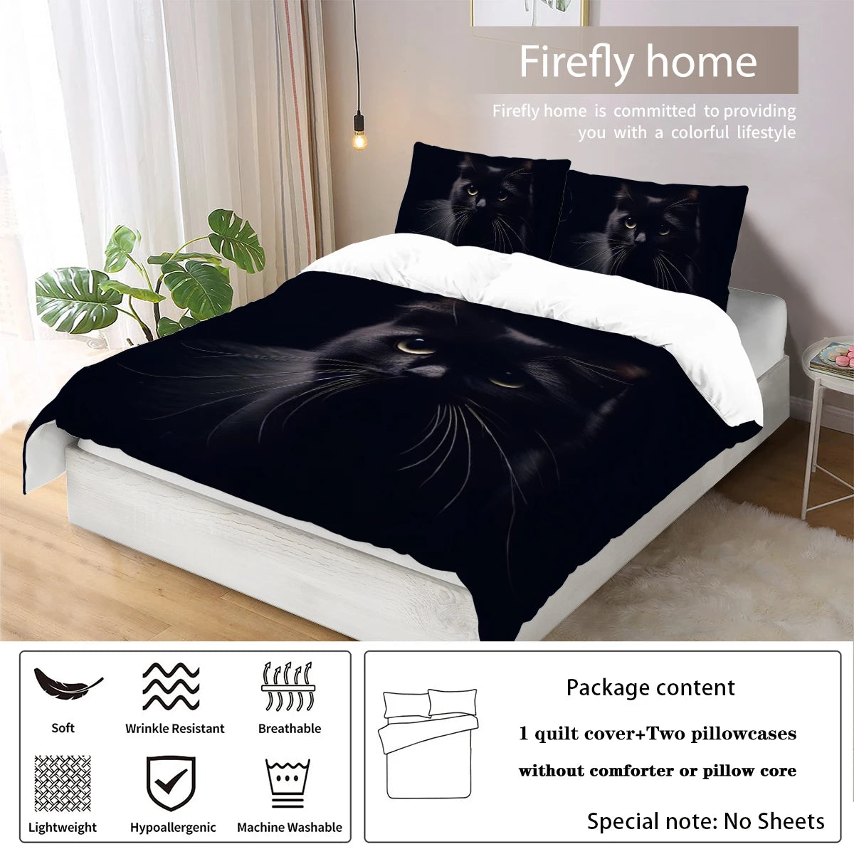 Housse de couette polyester chat noir Halloween Ombre Interieur
