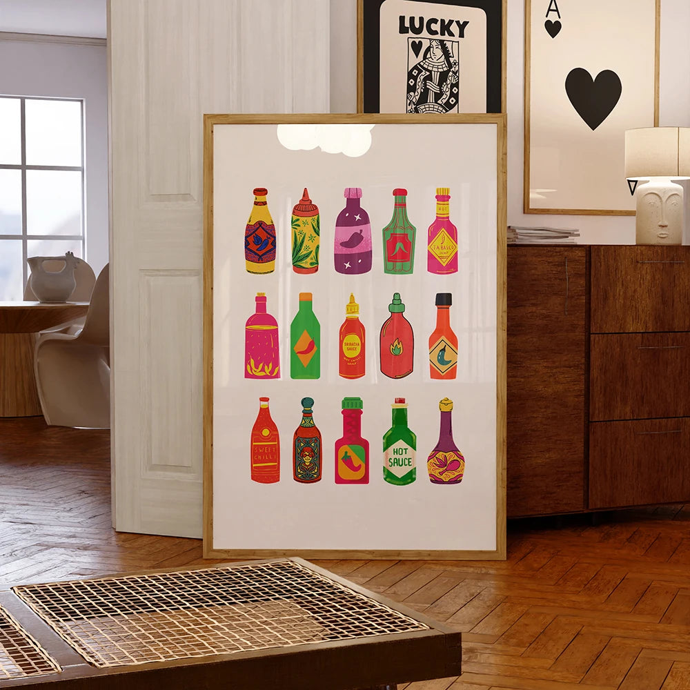 Affiche rétro sauce chaude sur toile pour cuisine moderne