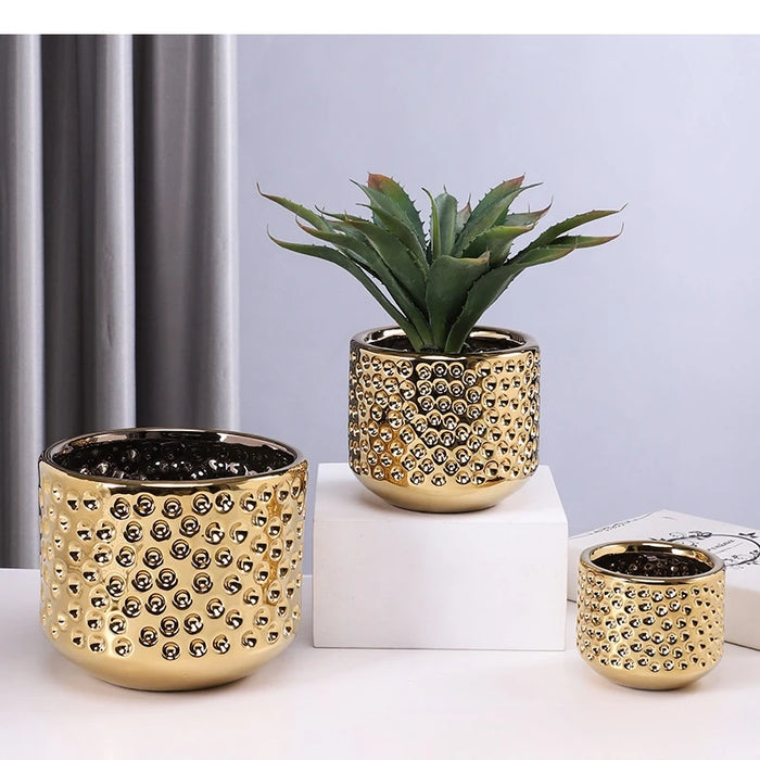 Cache-pot doré géométrique en céramique pour succulentes